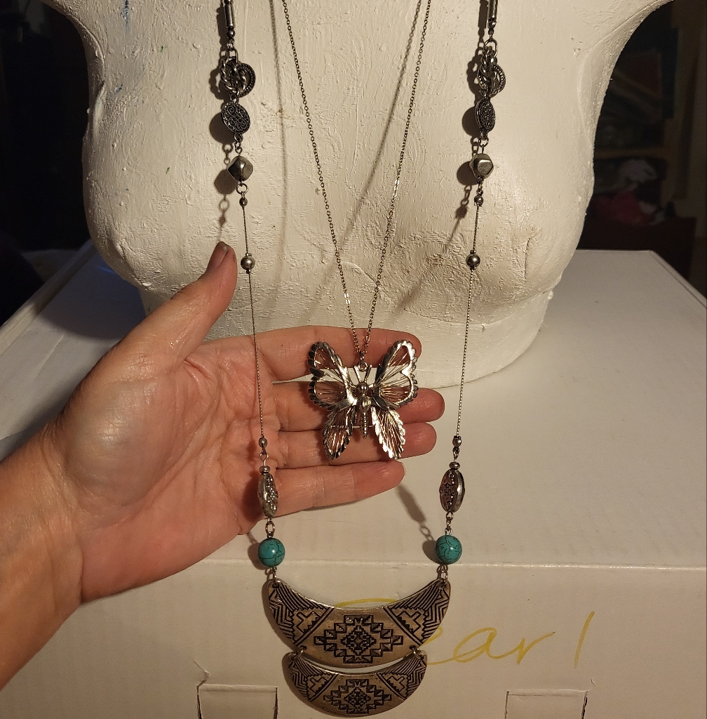 Nwt Silver And Turquoise/Native Necklace& Butterfly Pendant Necklacefree